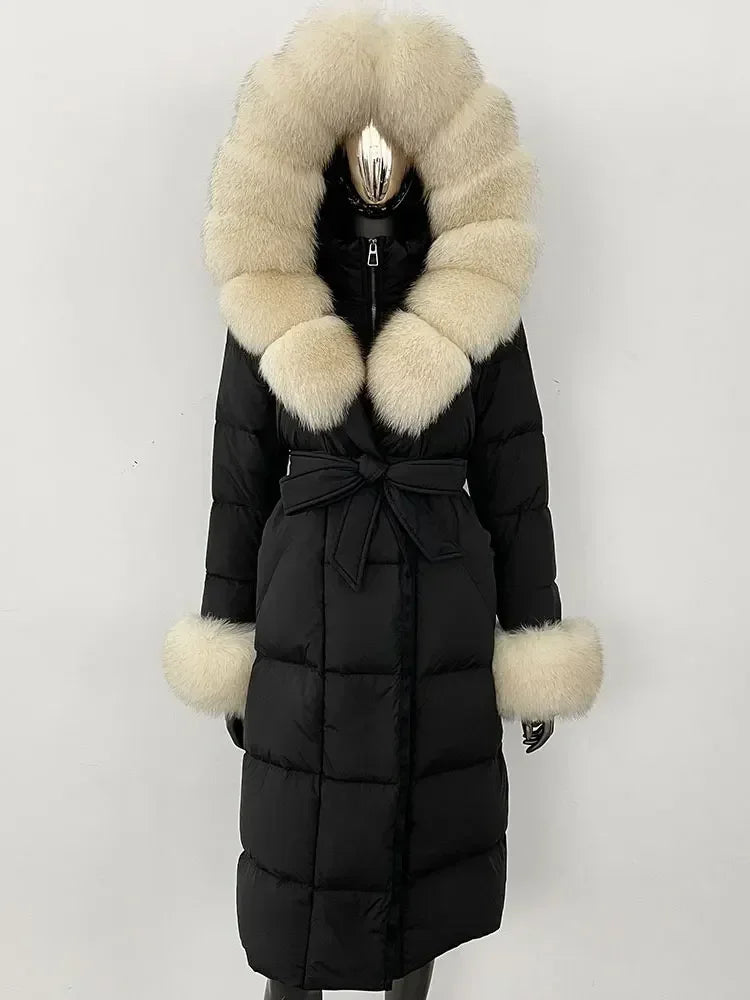 Down Coat – Fur Collar Hooded – Duck Down – White | KIMLUD