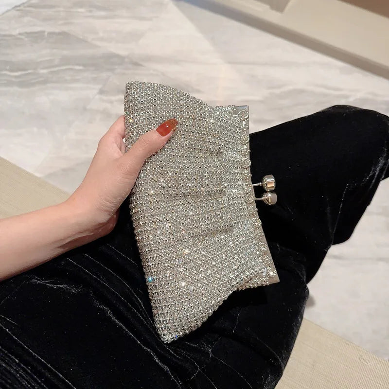 Crystal-Embellished Rhinestone Evening Clutch — Silver | KIMLUD