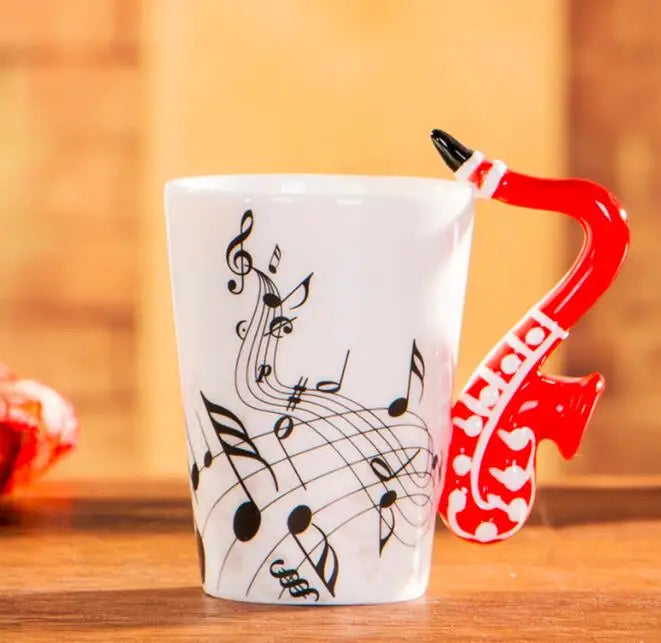 Ceramic Music Mug With Guitar Handle — White | KIMLUD