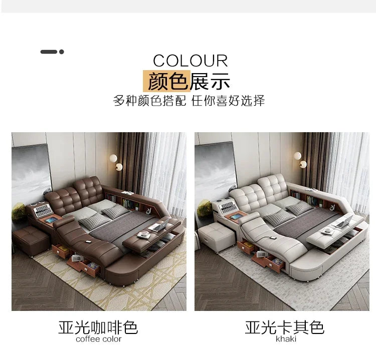 Genuine Leather Bed Tech Smart Multifunctional Massage, Bluetooth Speaker, Air Cleaner — White | KIMLUD