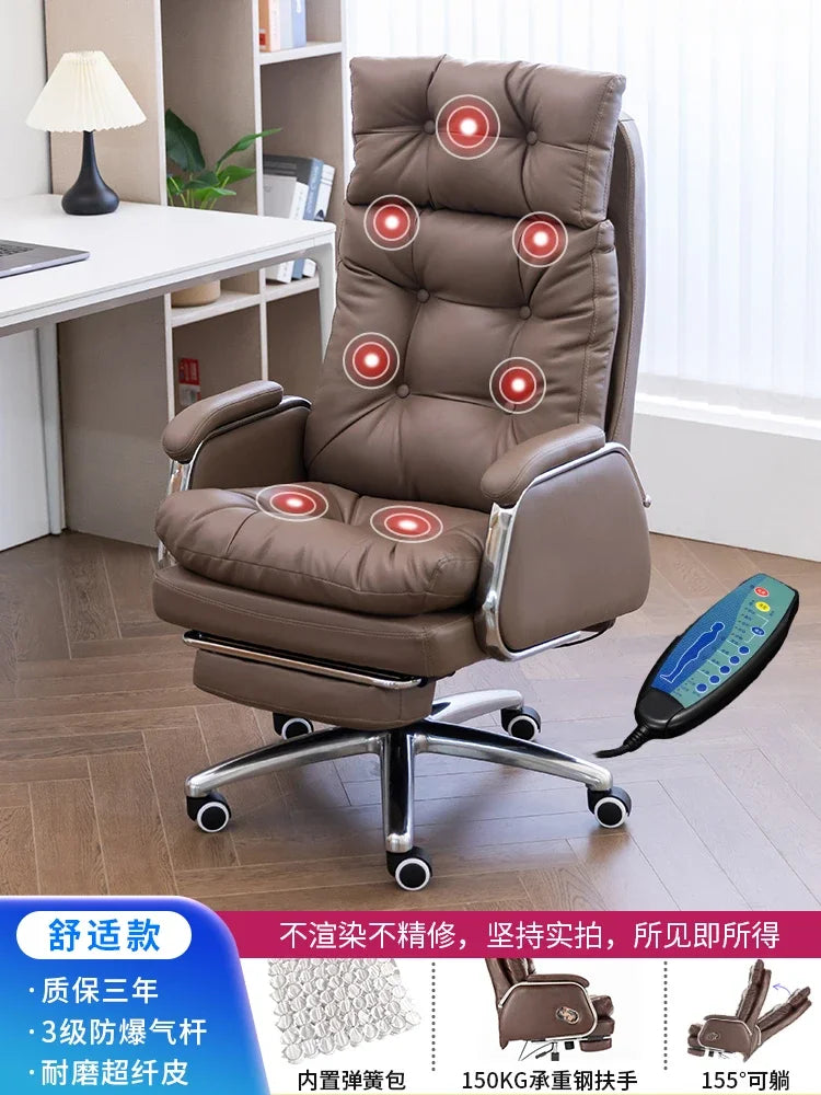 Leather Executive Chair — Tufted High-Back Recliner — Dark Brown | KIMLUD
