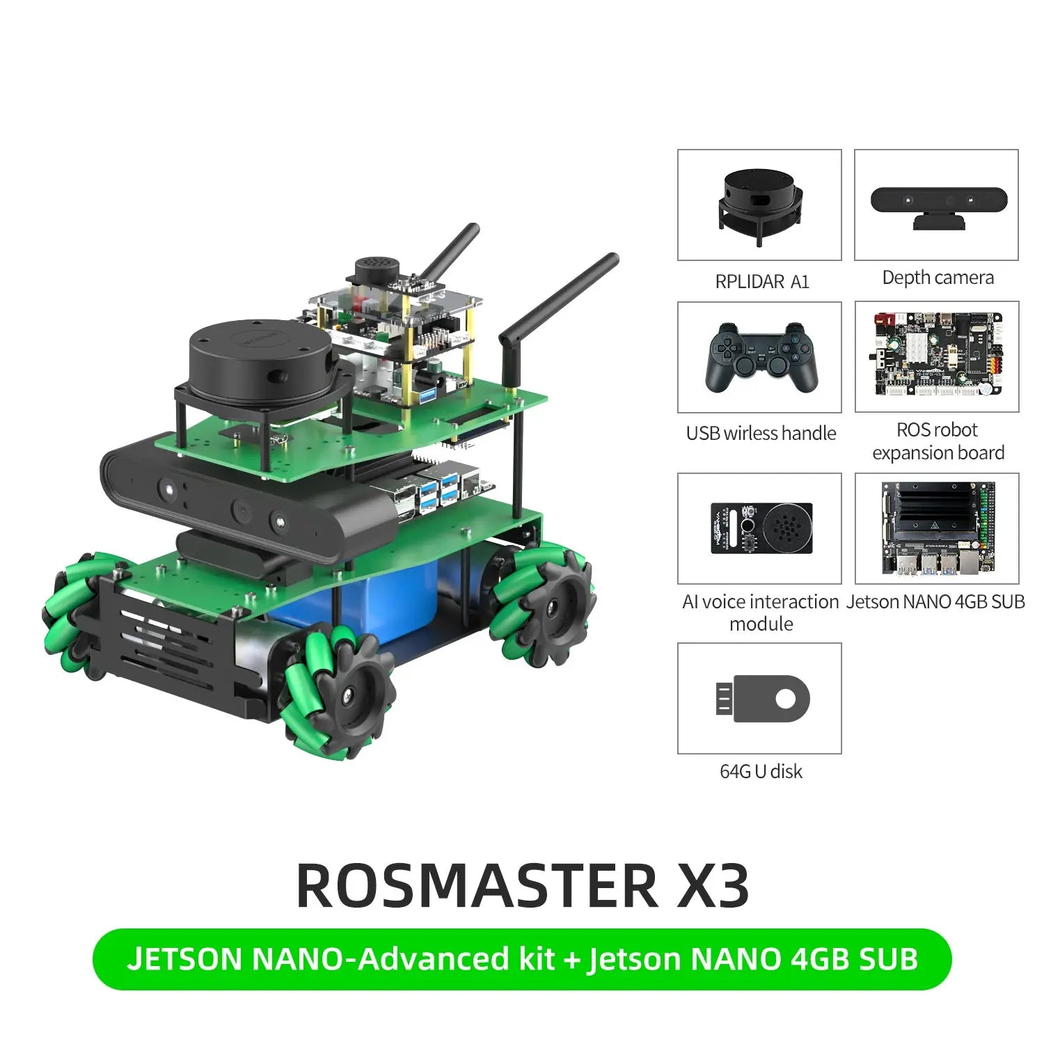 ROSMASTER X3 ROS2 Robot Aluminum Alloy Frame Autopilot Lidar Mapping for Jetson NANO Orin NX SUPER Orin NANO SUPER Raspberry Pi5
