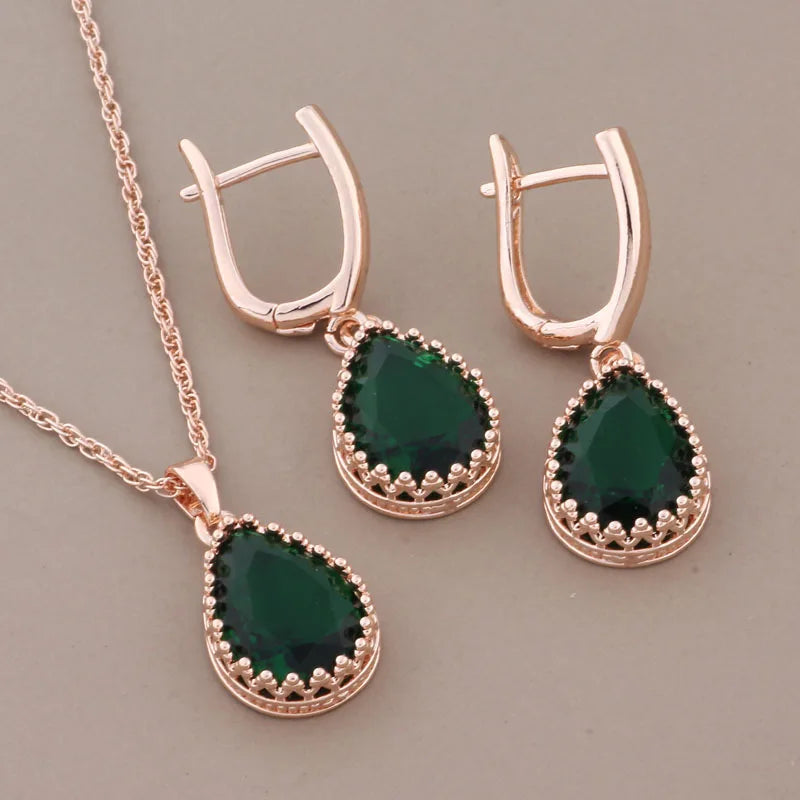 New Trend Luxury Quality Dangle Earring And Pendant Sets for Women 585 Rose Gold Color Wedding Jewelry Set