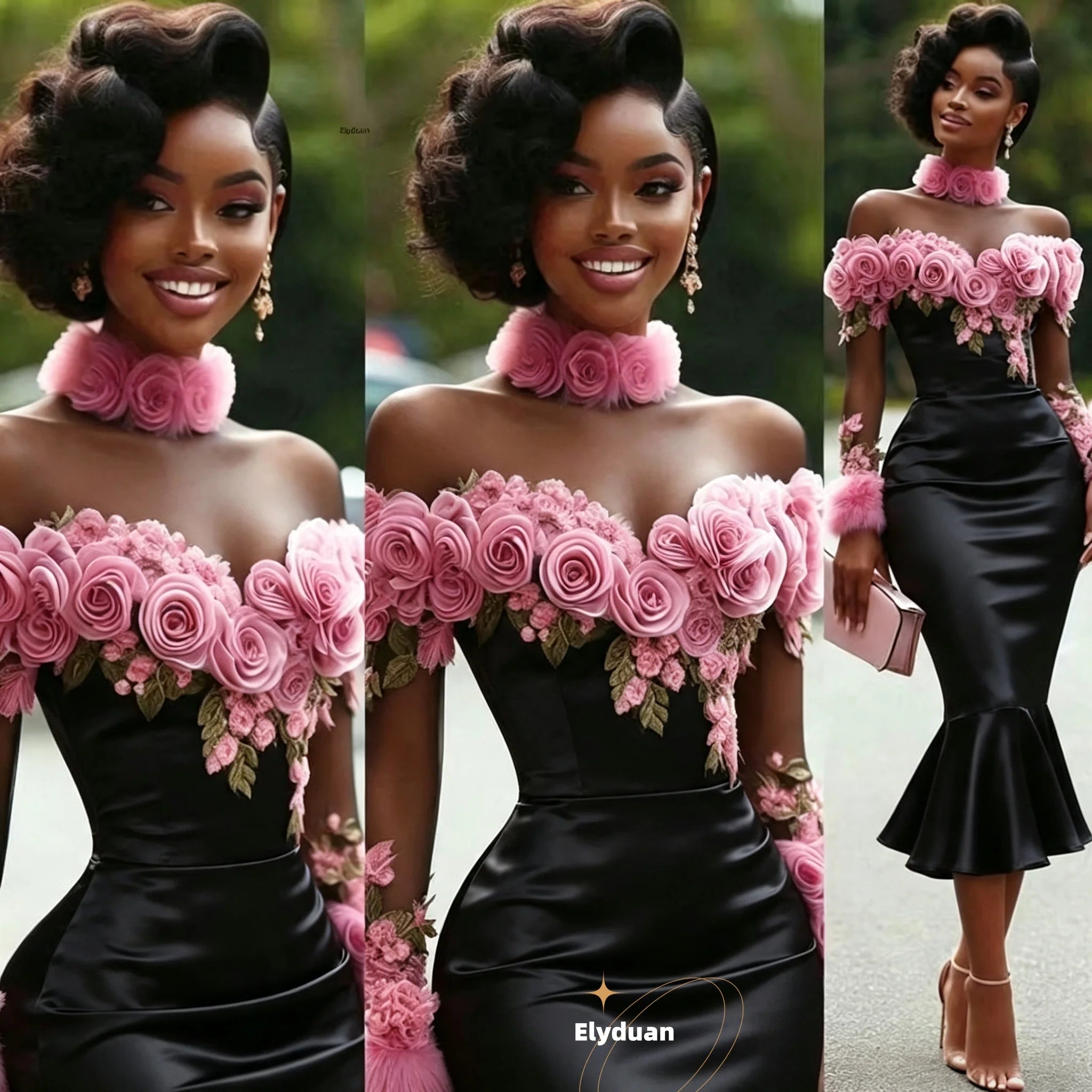 Prom Dress – Off Shoulder Long Sleeve – Satin – Black | KIMLUD