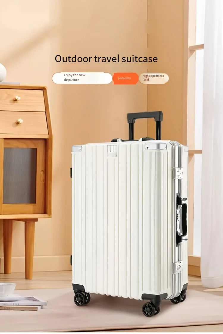 Aluminum Frame Carry-On Luggage 20in With USB Port — White | KIMLUD