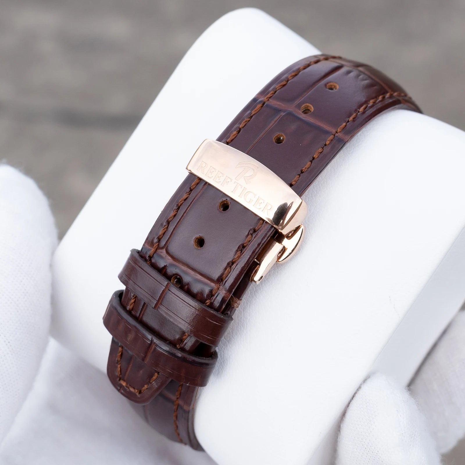 Rose Gold Moonphase Date Mechanical Watch — Brown | KIMLUD