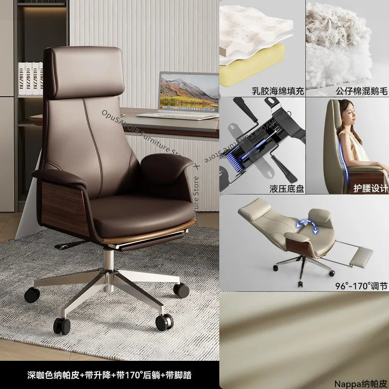 Genuine Leather Solid Office Chair — Beige | KIMLUD