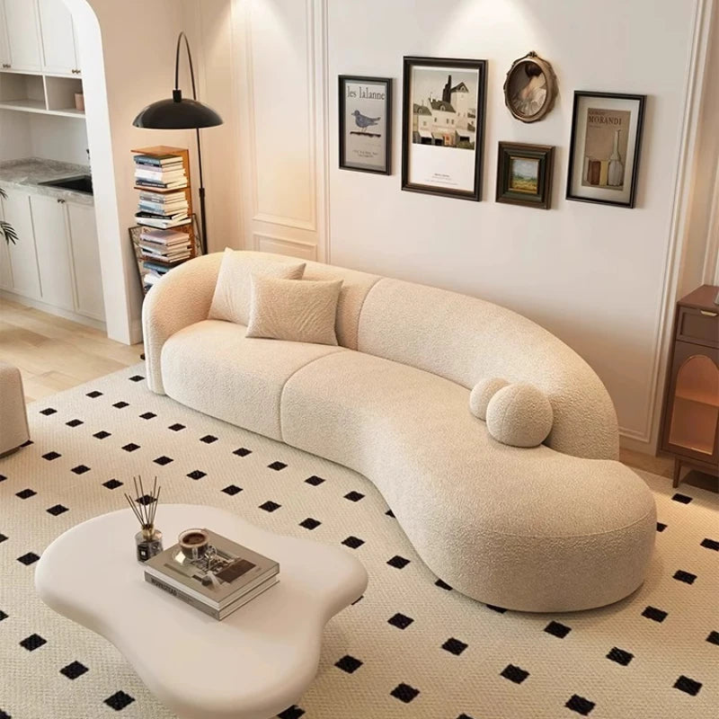 Italian minimalist moon arc Nordic lamb wool living room clothing store Internet celebrity reception fabric sofa