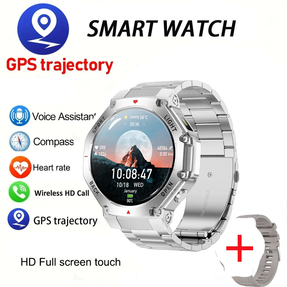 KIMLUD, 2025 New LED Smart Watch Men's HD AMOLED Bluetooth Call Waterproof Smartwatch Heart Rate Monitoring Women's Health Smart Watches, Steel strip silver, KIMLUD APPAREL - Womens Clothes
