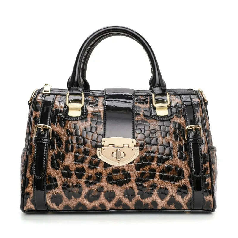KIMLUD, Leather handbag for women - new style, elegant Boston-style women's bag, lady's large capacity shoulder bag for moms, KIMLUD Womens Clothes