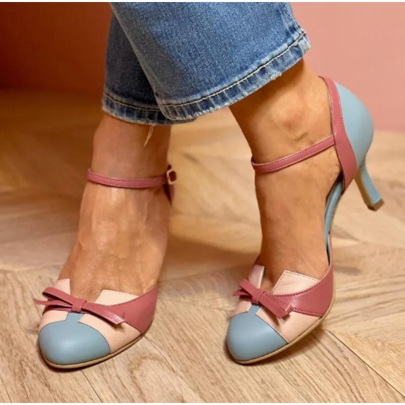 PU Pumps Buckle Strap Bowknot — Mixed Color | KIMLUD