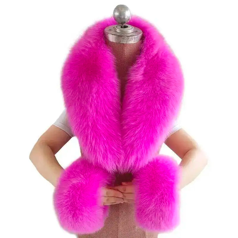 Fox Fur Solid Scarf And Cuff Set For Winter — Green | KIMLUD