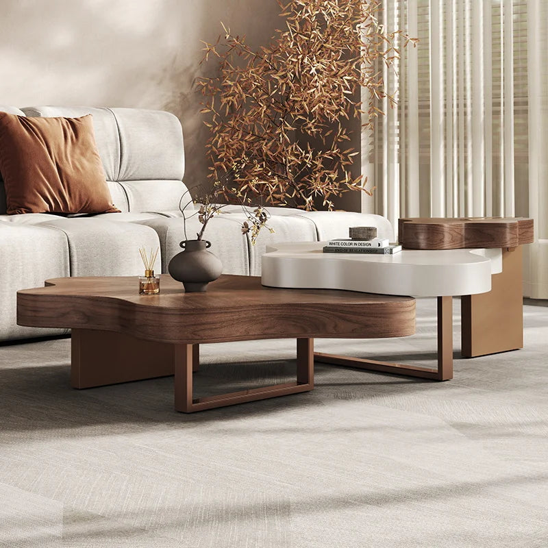 Italian Style Coffee Table Rectangle — Walnut Ivory | KIMLUD
