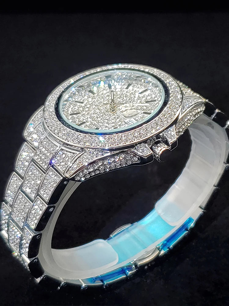 Men's Quartz Watch With Calendar Waterproof Wristwatches For Male Luxury Fashion Design Hip Hop Diamond Watches For Man Gift New
