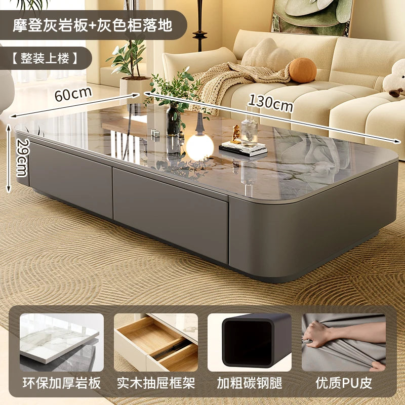 Rock-Slab Coffee Table With Wooden Frame — White | KIMLUD