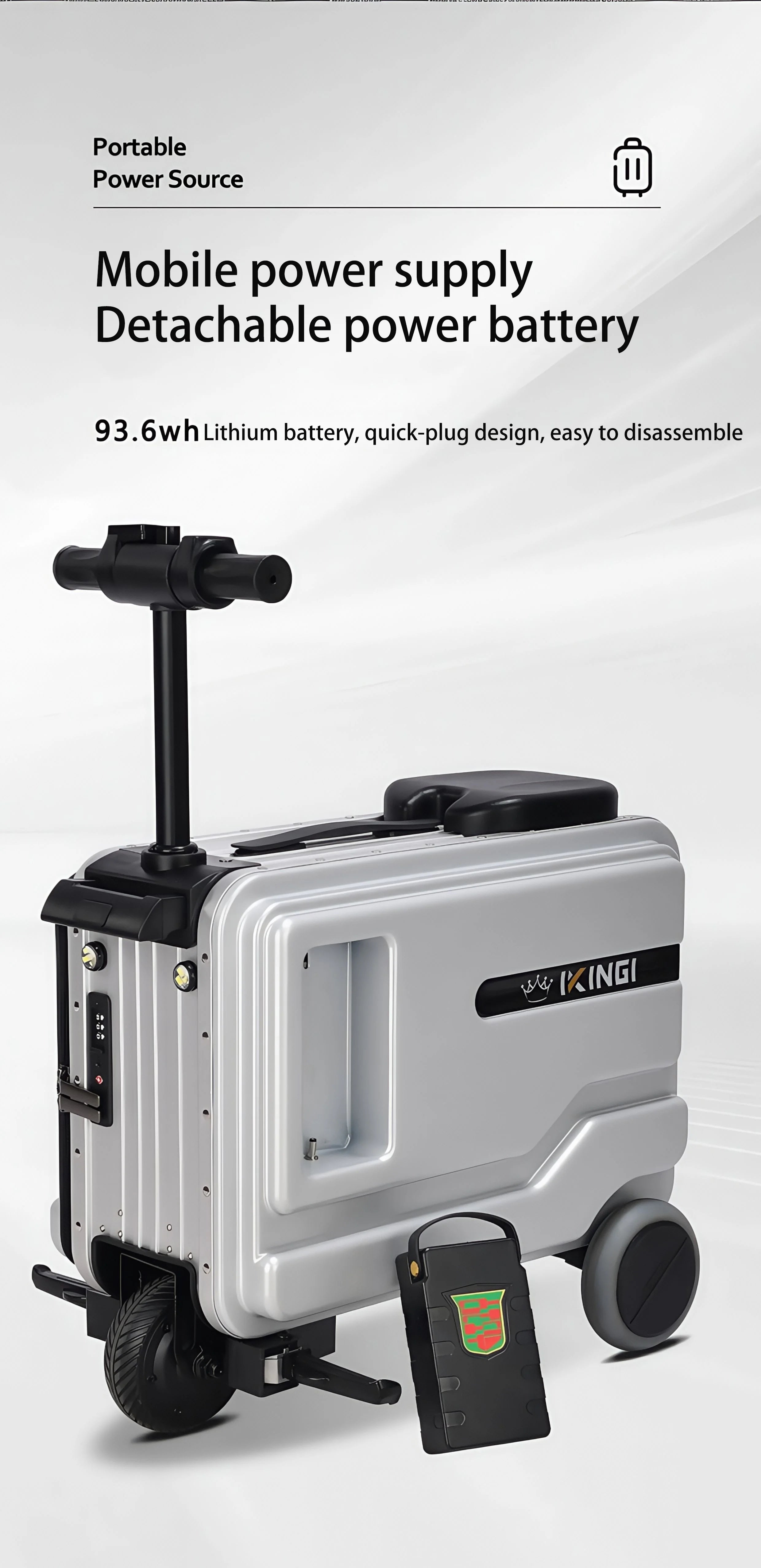 Polycarbonate Luggage Electric Scooter With Aluminum Frame And Quiet Glide — Silver | KIMLUD