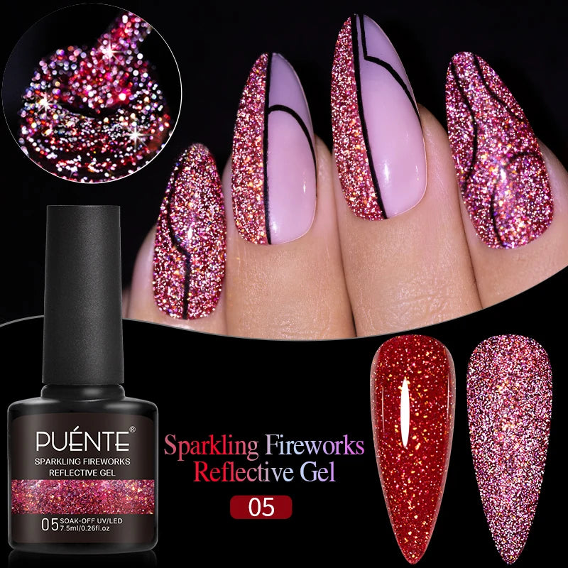 Reflective Glitter Gel Nail Polish Multidimensional Holographic Sparkle, UV-Curable Finish — Pink Lilac | KIMLUD