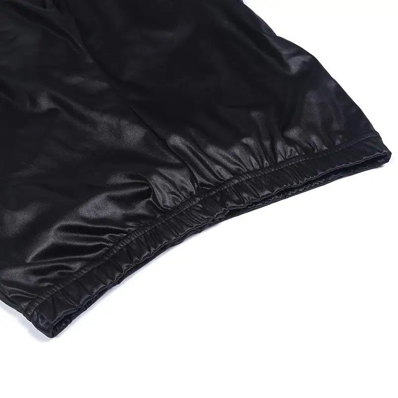 Lace Leather Patchwork Crop Pants Leggings — Black | KIMLUD