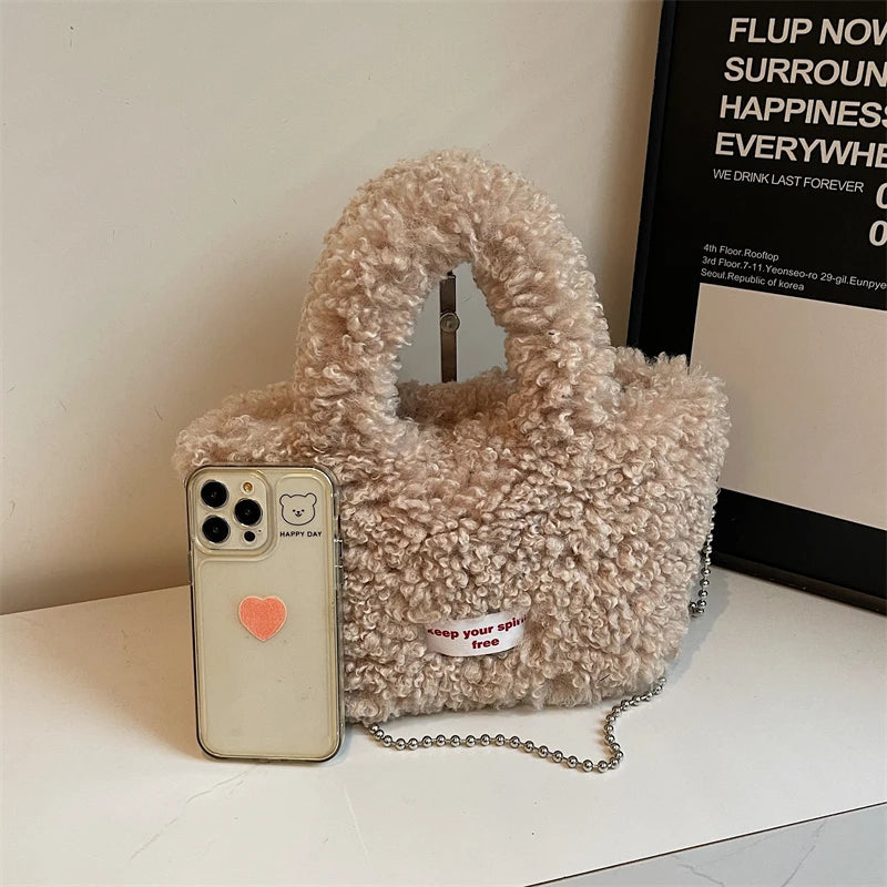 Zipper Sweet Plush Velvet Shoulder Bags for Women Cute Autumn and Winter 2025 New Solid Color Versatile Youth Women's Handbag