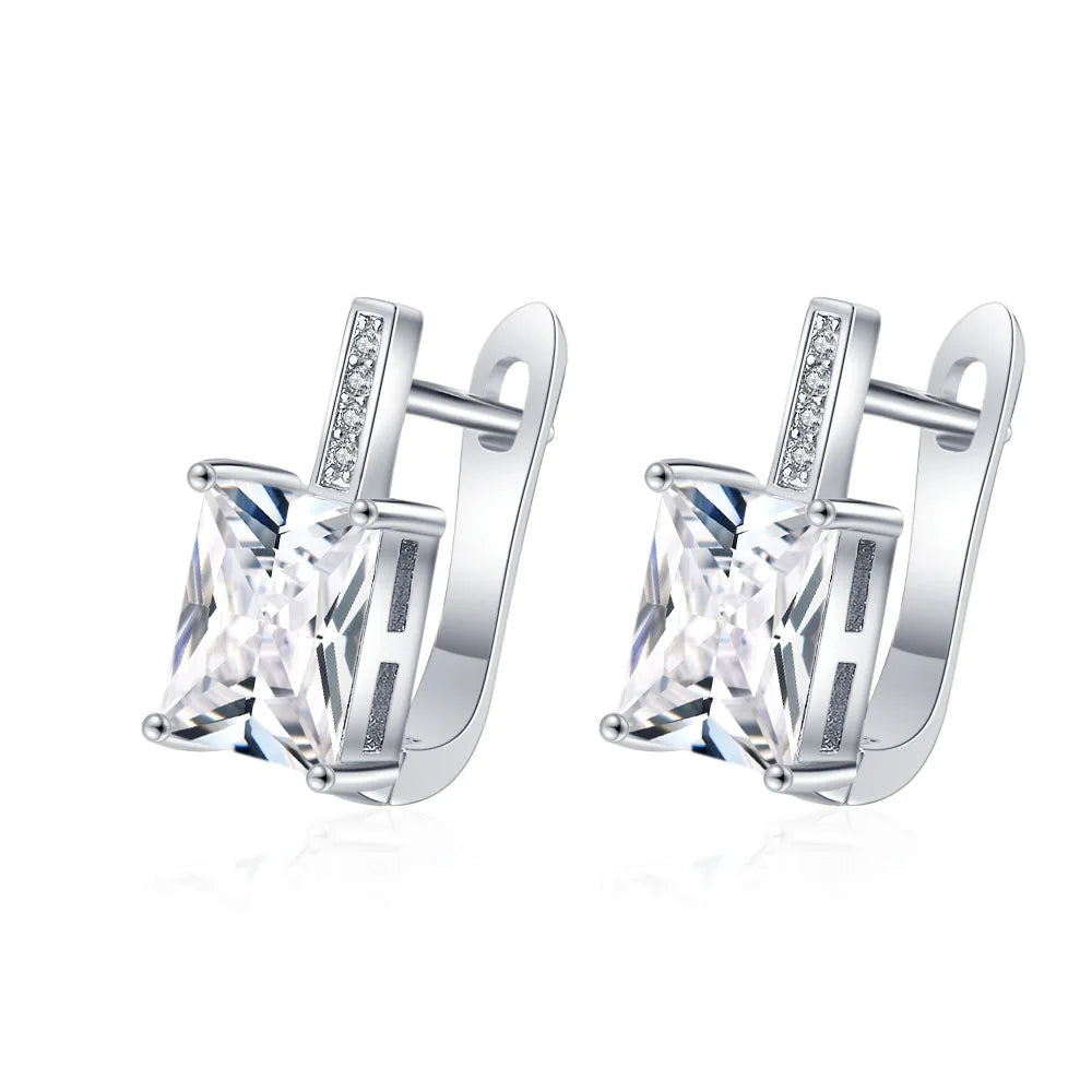Silver-Toned Copper Oval Zircon Halo Stud Earrings — Sapphire Blue | KIMLUD