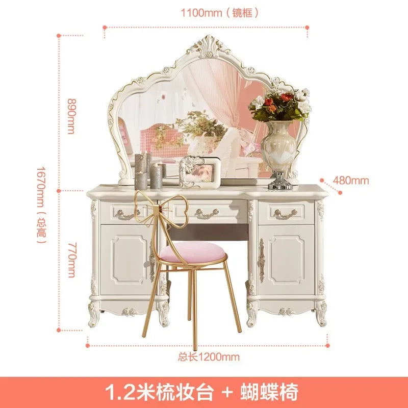 Wooden European Luxury Vanity Table With Arch Mirror — White | KIMLUD