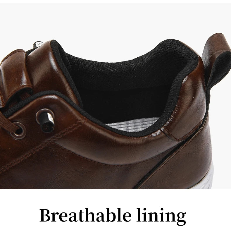 HKDQ Trend Leather Casual Shoes Men Fashion Leisure Slip-on Men's Shoes Original Design Elastic Comfortable Men Skateboard Shoes