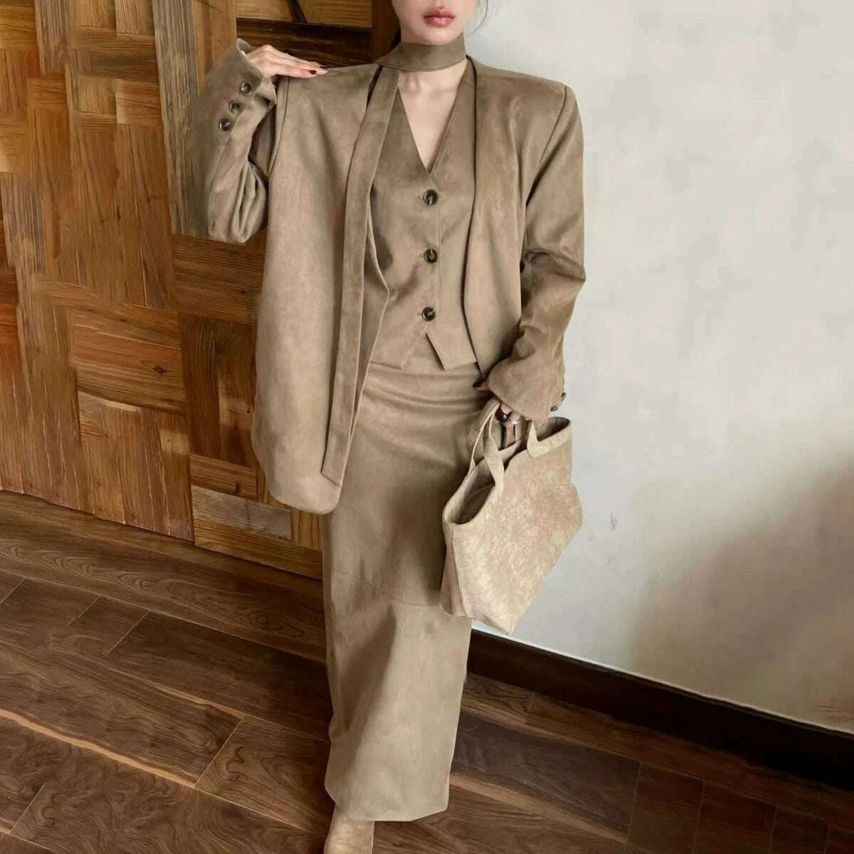 kwtx-2025-womens-3-pcs-suit-set-spring-fall-v-neck-blazer-single-breasted-vest-ribbon-tie-skirt-solid-color-elegant-retrokimlud-womens-fashion-34628577