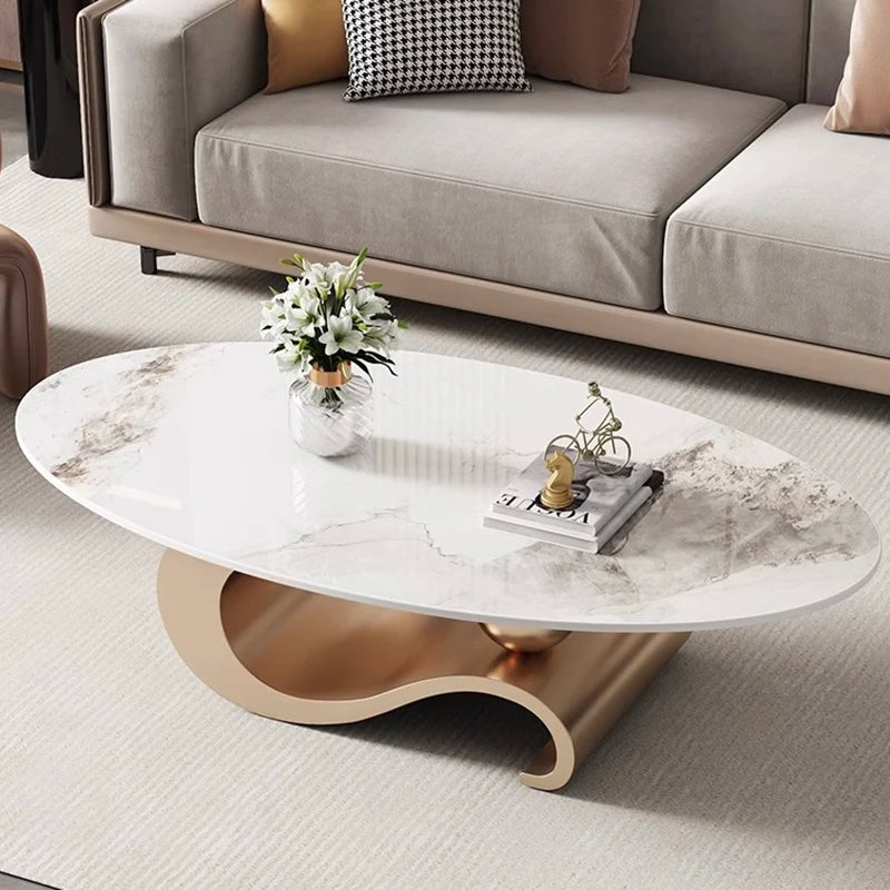 Rock Slab Coffee Table Sculptural Bronze-Toned Wooden Base — Ivory | KIMLUD