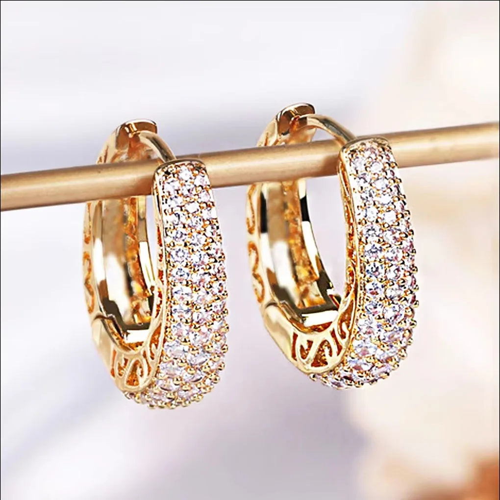 Sterling Silver Hoop Earrings Dazzling CZ Stone — Silver | KIMLUD