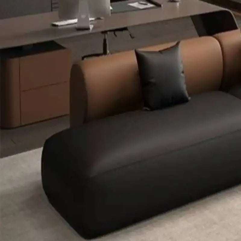 Leather Solid Curved Nordic Sofas — Black | KIMLUD