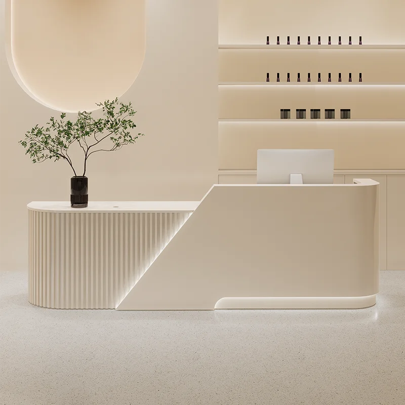 Industrial Modern Reception Desk Sculpted For Beauty Salons — White | KIMLUD