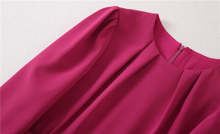 Pleated Jacquard Midi Dress Fit-and-Flare — Fuchsia | KIMLUD