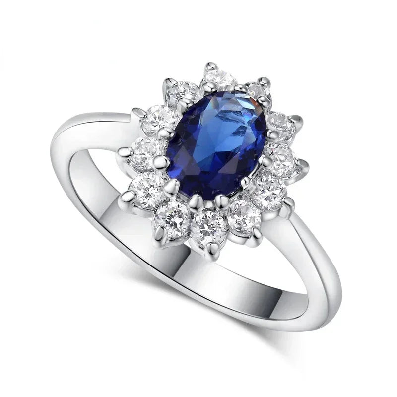 Bezel-Set Ring Oval Blue Zircon Center Stone — Blue | KIMLUD