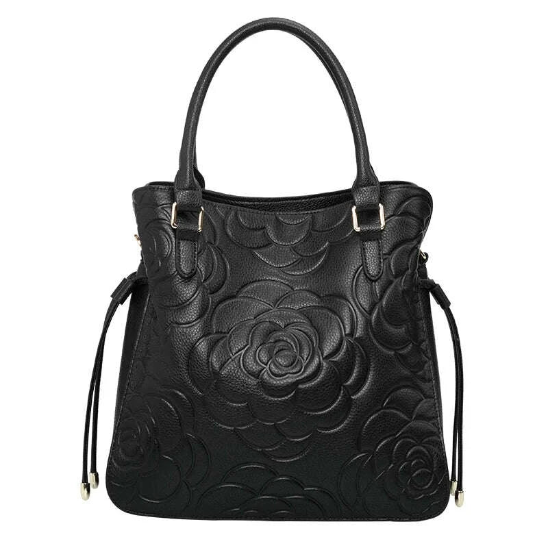 KIMLUD, Aidrani Fashion Genuine Leather Women's Bag Large Capacity Women's Handbag Black Embossed Cowhide Shoulder Bag, KIMLUD Womens Clothes