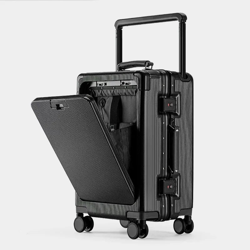 New Suitcase Wide Handle Front Opening Luggage with USB Cup Holder 20/26 Inch Suitcase Trip Cabin Carry-on Password Trolley Case