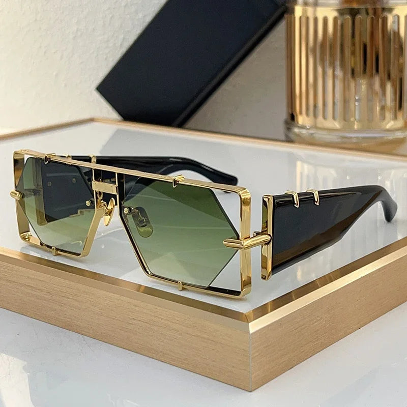Half Frame Polygon Gradient Sunglasses — Gold Tone | KIMLUD