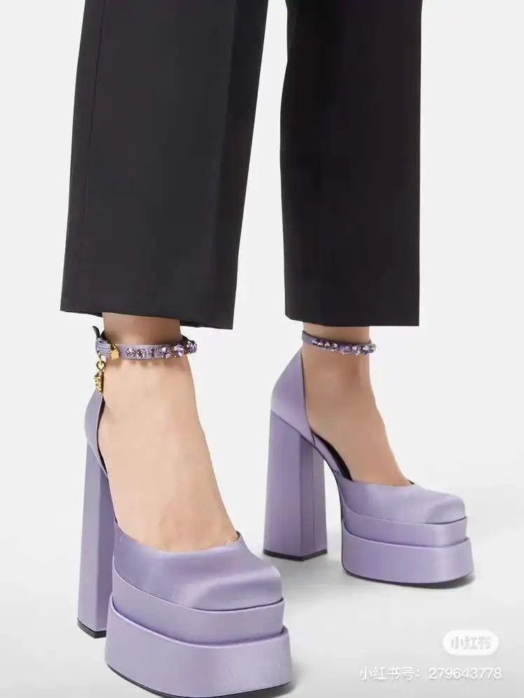 New Fashion Women Pumps Retro Mary Janes Chunky Heels Sandals Spring Platform Dress Party Wedding Basic Shoes Woman Big Size