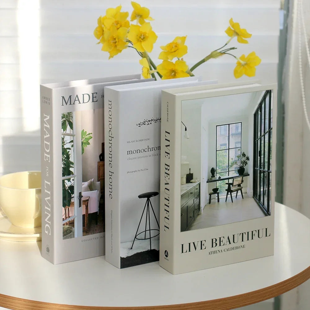 Foldable Faux Books Three-Piece Set for Couture Coffee Table Decor — Black | KIMLUD