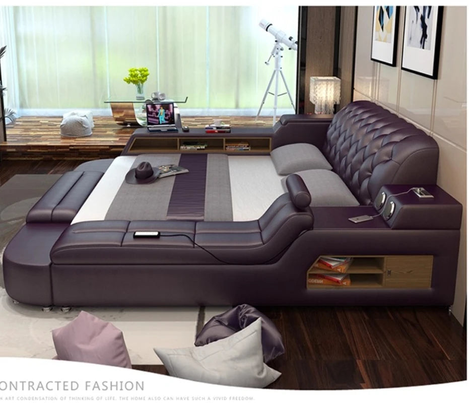 Massage chair double beds frame headboard frame twin luxury multifunctional beds king size storage modern bedroom furniture