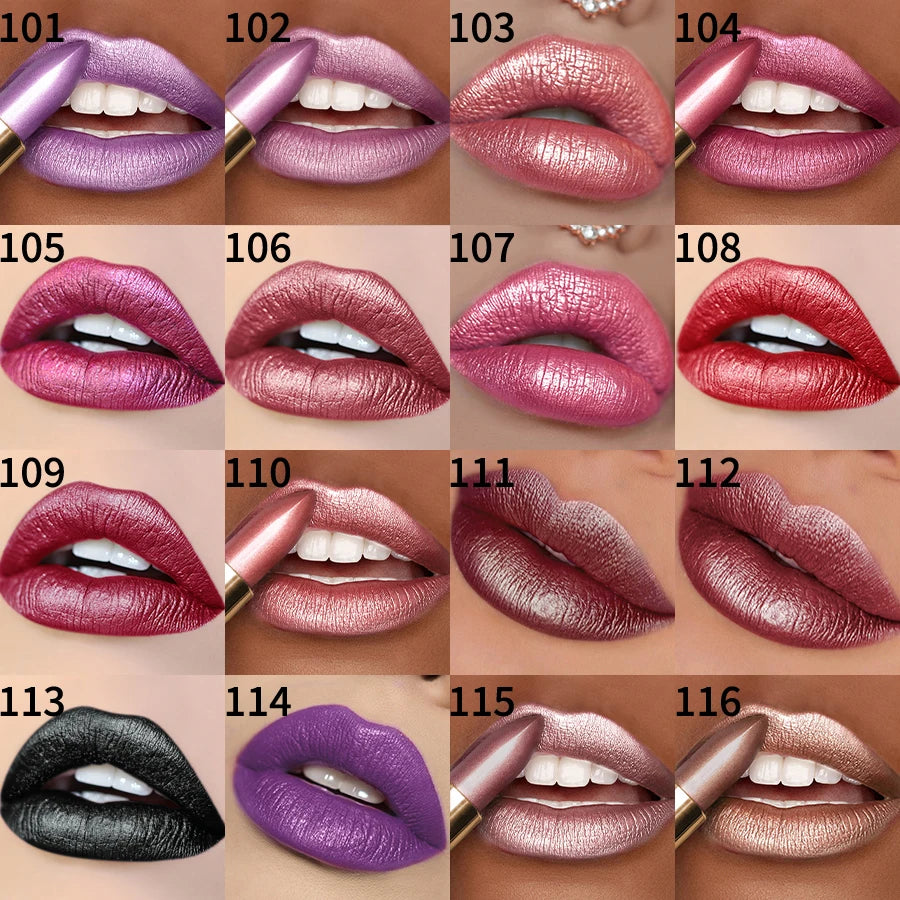 16 Colors 1PC Metallic Lipstick Long Lasting Glitter Pink Red Lip Glaze High Pigment Lip Tint Korean Makeup Shiny Lip Gloss