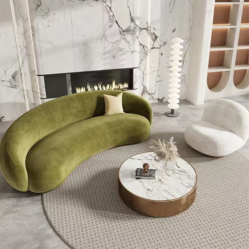 Nordic Velvet-Inspired Sofa Curved Silhouette With Plush Cushioning — Olive Green | KIMLUD