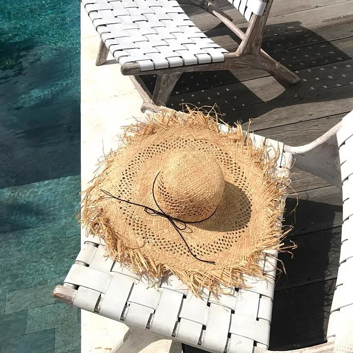Ribbon Boater Straw Hat Sun Protection — Natural | KIMLUD