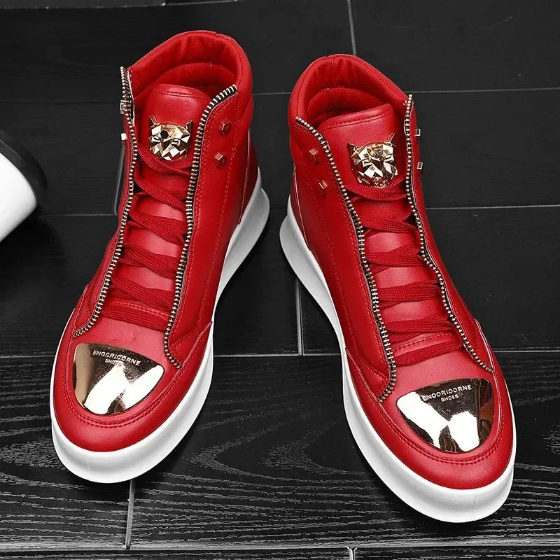 KIMLUD, High Top Casual Shoes Men Sneakers 2024 Fashion Skateboard Shoes Leopard Platform Shoe Sport Training Shoes Men's Ankle Boots, Red / 41, KIMLUD APPAREL - Womens Clothes
