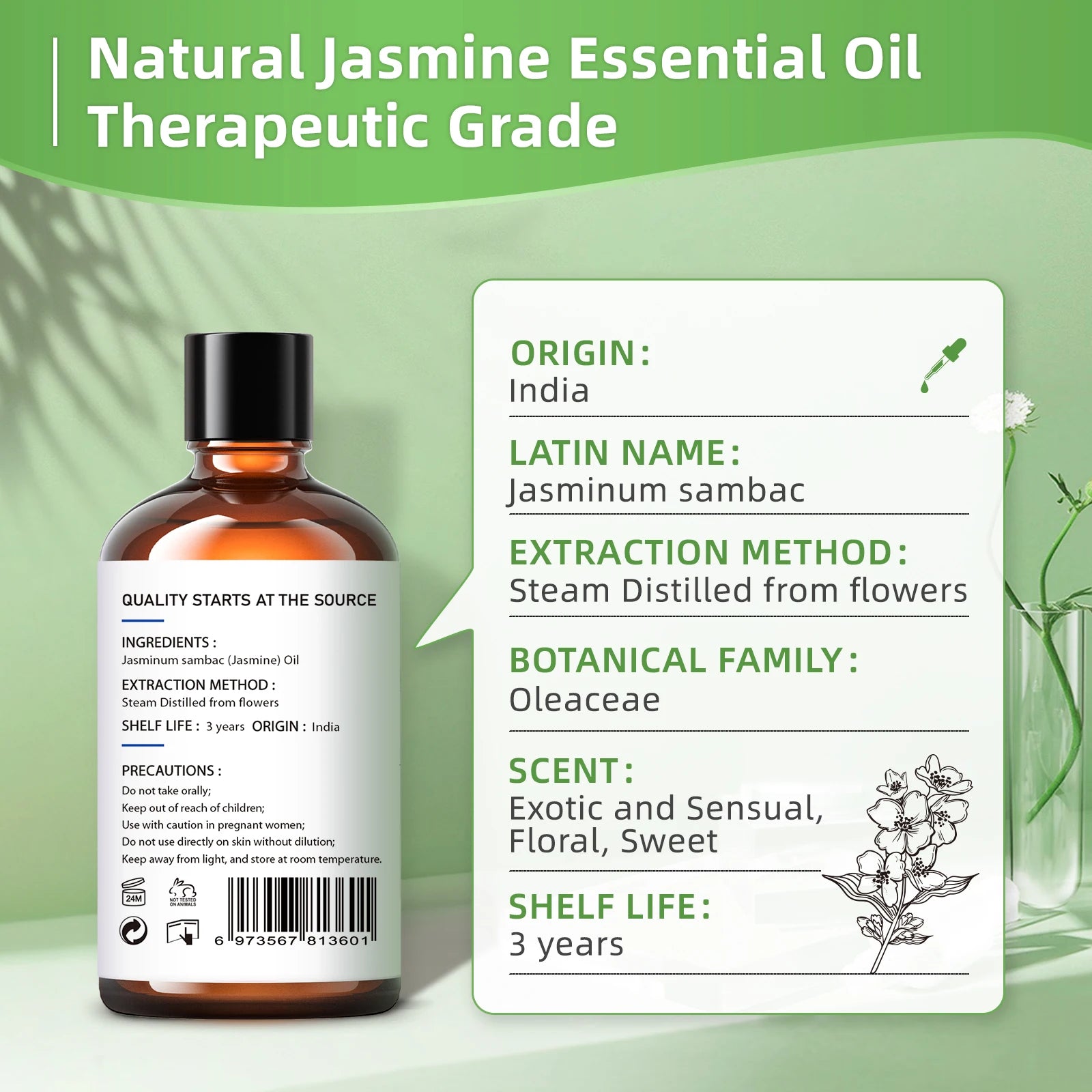 Amber Glass Bottle Jasmine Ylangylang Orange Essential Oil — Amber | KIMLUD