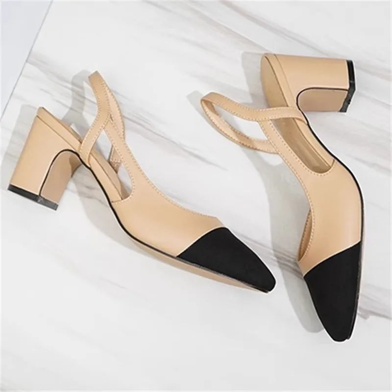 2025 Summer Women Luxury High Heels Shoes for Woman's Color Splicing Mixed Color Round Toe Sandals Ladies Slippers Casual Shoes