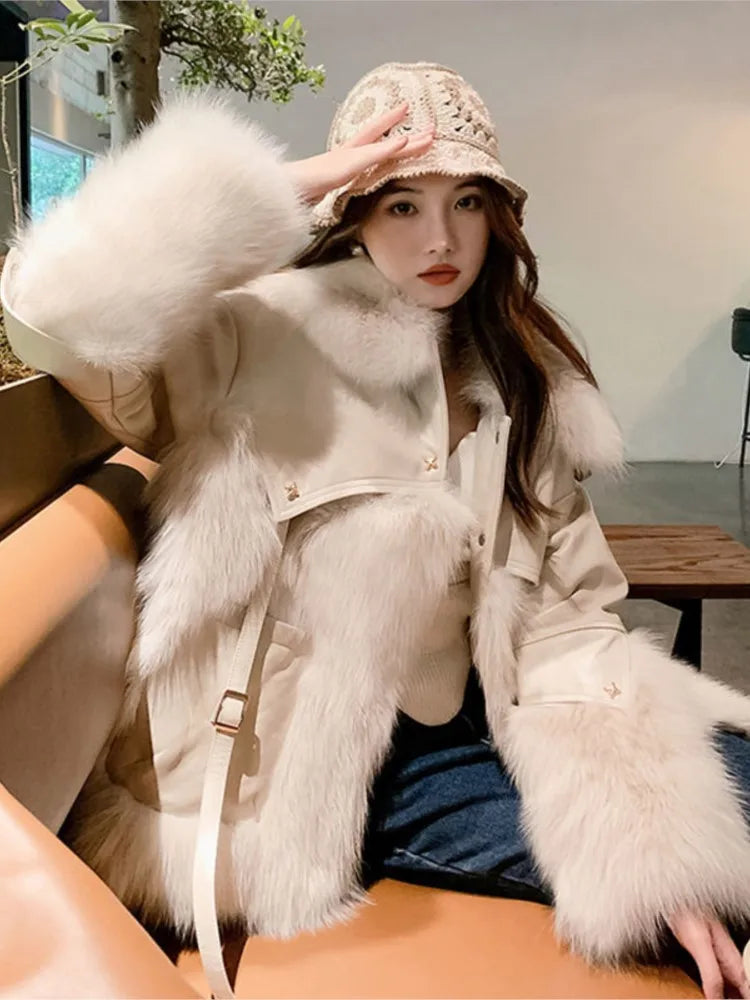 Vintage Thick Fashion Warm Coat Fur Coat Women's 2023 Winter New Korean Fashion Imitation Fox Fur Padded Coat Street Outwears