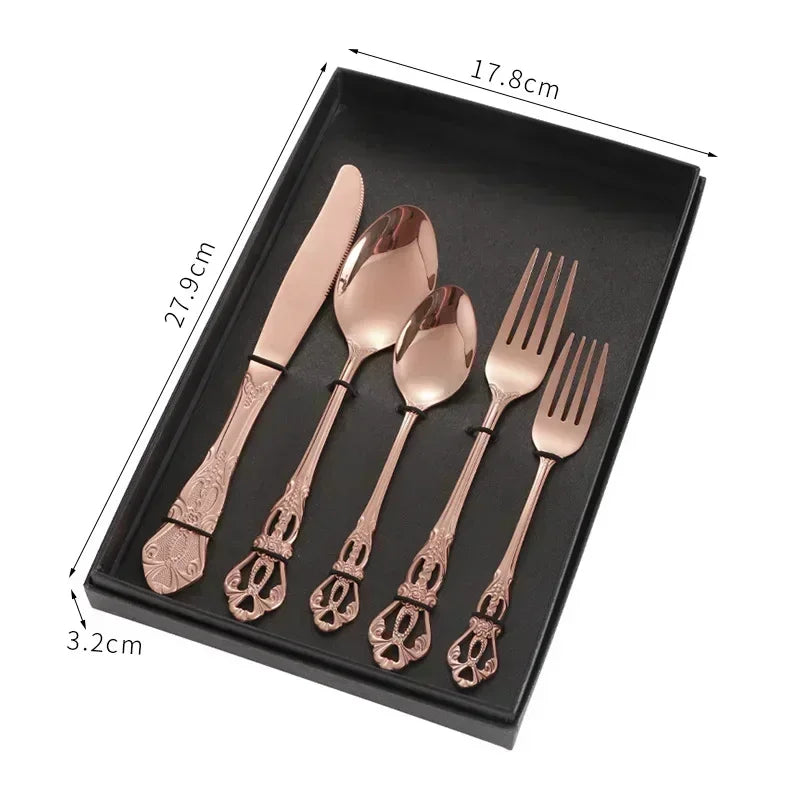 Gold-Plated Stainless Steel Cutlery Set Royal European Spoon Fork Collection — Golden | KIMLUD