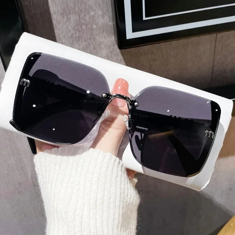 Alloy Frame Oversized Square Sunglasses Gradient Lenses With Sculpted Bridge — Lavender-Lemon Gradient | KIMLUD