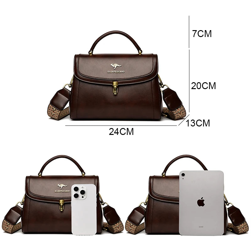 Leather Structured Shoulder Crossbody Bag — Black | KIMLUD