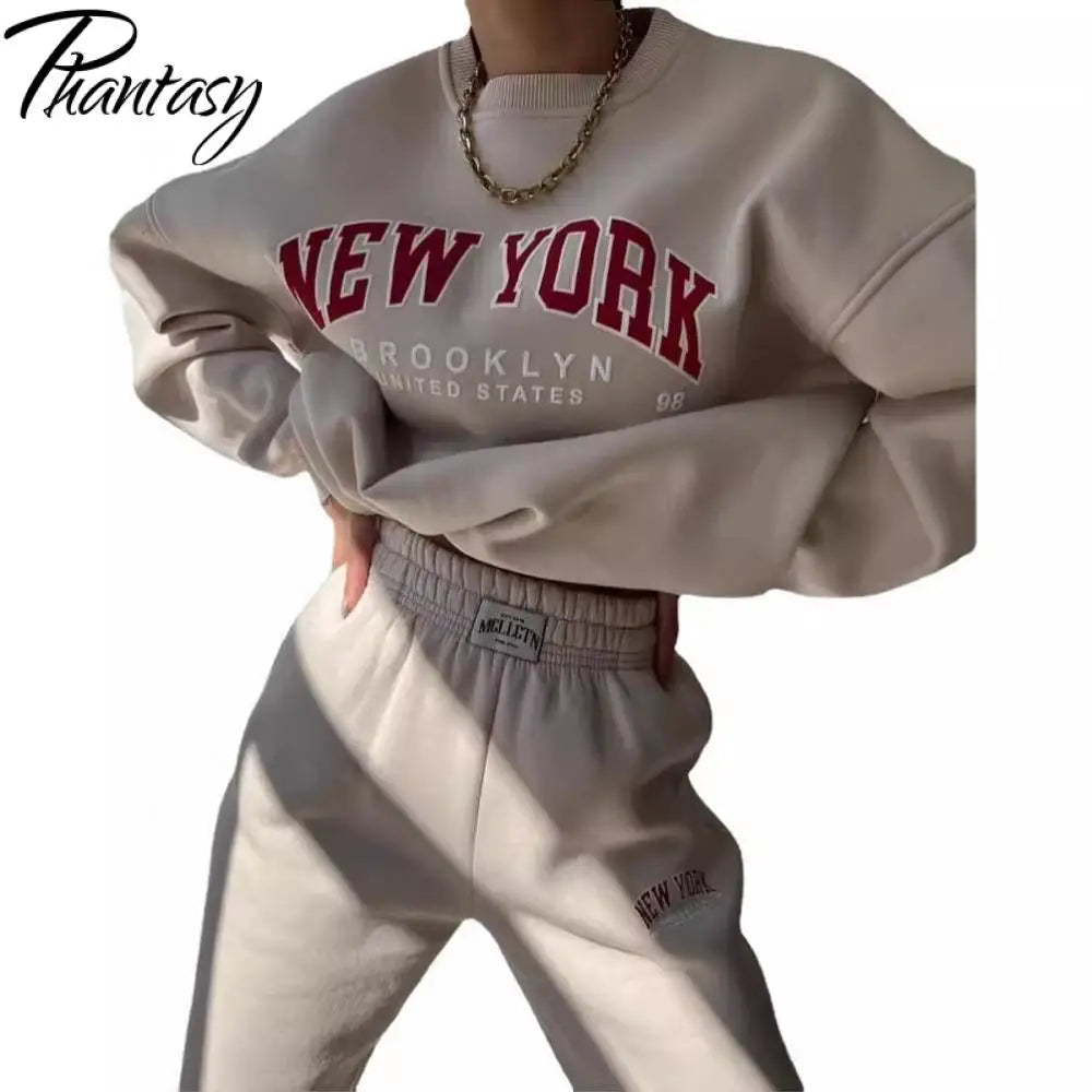 Soft Cotton Tracksuit Letter Print — Ivory | KIMLUD